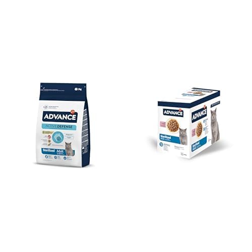 Advance Cat Adult Sterilized, Pienso para Gatos Adultos Esterilizados con Pavo, 3kg + Advance Comida Húmeda para Gatos Adultos Esterilizados con Pavo, Multipack 12 x 85 g, Total 1.02 kg