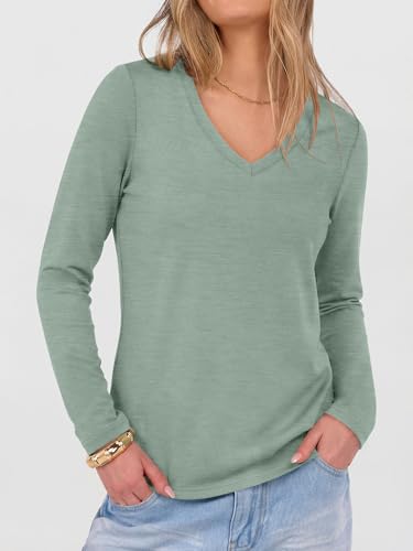 Image of ANRABESS Women's Long Sleeve Shirts V Neck Fall Tops | Soft Comfort Wrinkle Free Tshirts, Basic Tee, Winter Layer Clothing, Business Casual Work Fall Outfits, Travel Daily Wear