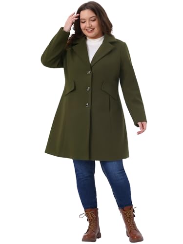 Agnes Orinda Plus Size Winter Coats for Women Mid Length Notch Lapel Single Breasted Pea Coat Jacket Trendy Dressy 20253