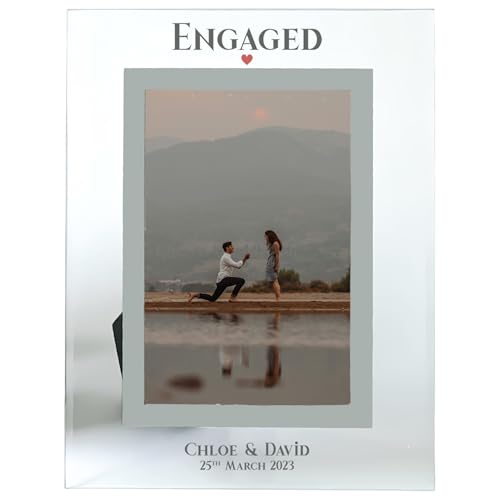 Image of Personalised Engagement Photo Frame Engagement Gifts For Couples Picture Frame Clear & Silver bevelled Glass Photo Frame 6x4 or 7x5