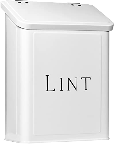 Magnetic Lint Bin for Laundry Room, 2.5L Space-Saving Laundry Trash Can, Wall Mounted or Freestanding Dryer Lint Holder, White Farmhouse Design