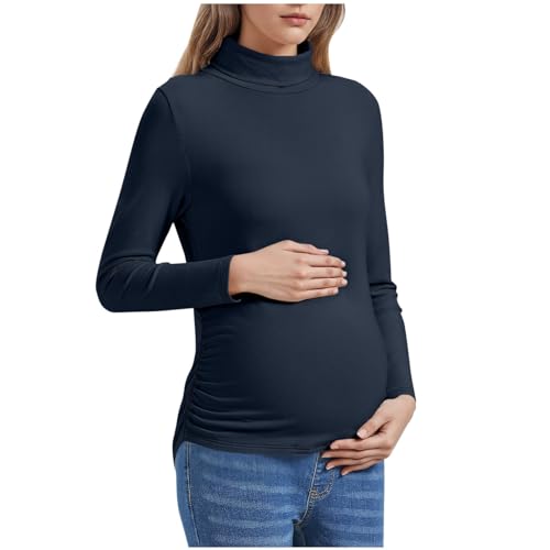 Camisetas Lactancia Invierno Blusa de Maternidad de Invierno para Embarazo Suave cálida Cuello Alto con Volantes Laterales cómoda y elástica. (Navy XL)
