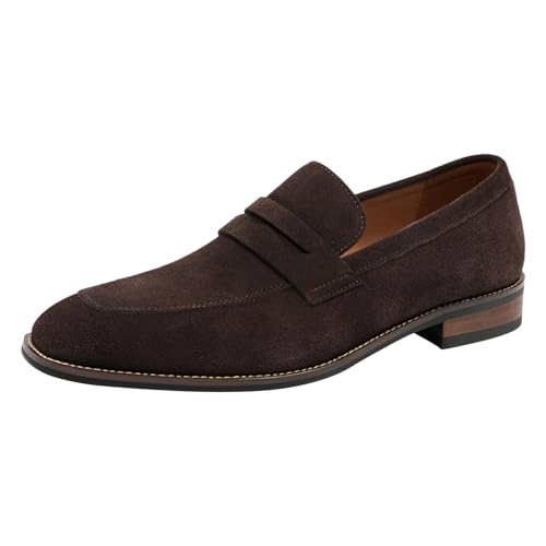 ANUFER Hommes Véritable Cuir en Daim Penny Mocassins Beau Slip-on Formel Chaussures Habillées Café SN0711232 EU41