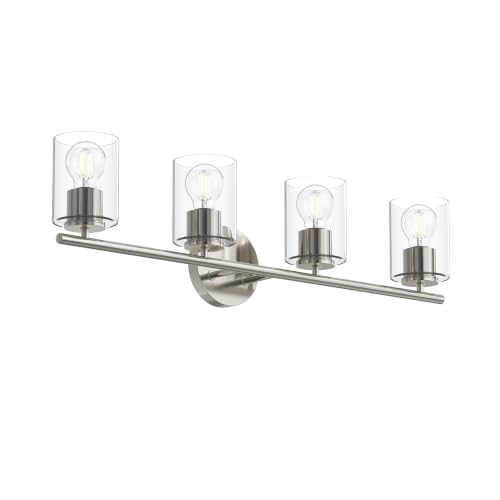 Image of Progress Lighting Replay 31.125 Inch 4-Light Vanity Light, Transitional, Polished Nickel with Clear Glass Shades, (7.875 inch H x 31.125 inch W x 6 inch D), P300584-104