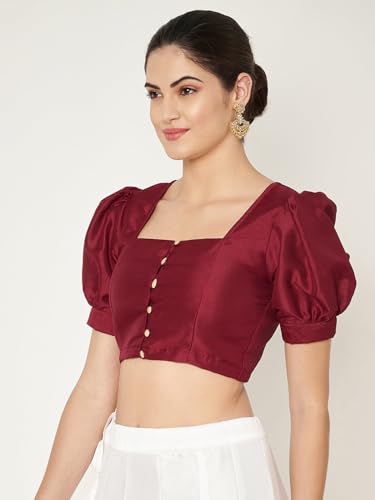 Image of studio rasa Women's Silk Blend Printed V-Neck Padded Readymade Top for Festive Party Wedding