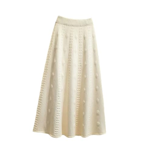Women's Spring Midi Length A- Line Umbrella Skirt High Waist Knitted Half Skirt Apricot XL