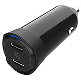 Scosche CPDCC60 PowerVolt 60W Certified Dual USB Type-C + Type-C Fast Car Charger Power Delivery 3.0 with PPS for All USB-C Devices