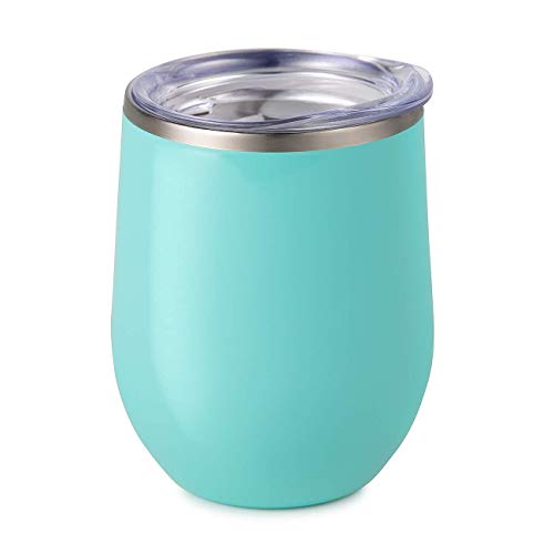 Maars Bev Stainless Steel Stemless Wine Glass Tumbler With Lid, Vacuum Insulated 12 Oz Cup | Spill Proof, Travel Friendly, Fun Cocktail Drinkware - Mint #TOP1