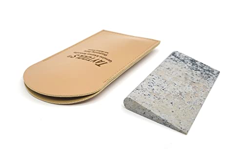 Genuine Soft (Medium) Arkansas Novaculite Slip Stone Sharpening Stone 4" X 2" Tapers From 3/8” To 1/8” " Imitation Leather Pouch (Soft (Medium)) #TOP21