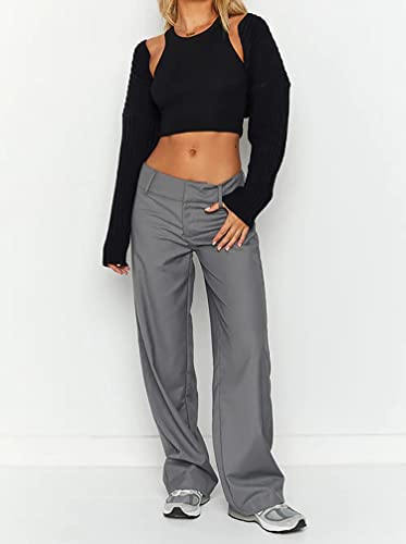 Image of Women Long Sleeve Open Front Ribbed Knit Crop Cardigan Solid Loose Drop Shoulder Shrug Bolero Crop Sweater Top