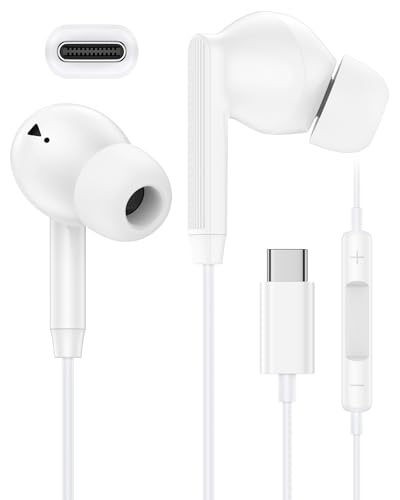 iPhone 17 16 USB C Wired Headphones with Microphone, Noise Cancelling Earbuds USBC for iPhone 16e 16 Pro Max 15 Plus, Samsung Galaxy Bud S25 Ultra Apple Wired Ear Buds in-Ear Type C Plug Earphones Mic