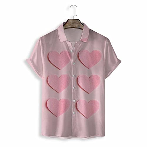 Chemise hawaïenne rose à motif coeur pour homme