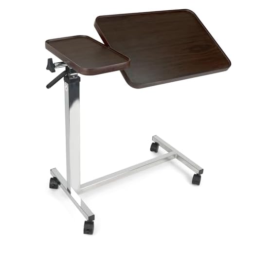 Medical Deluxe Tiltable Overbed Bedside Table w One-Touch Height Adjustment Feature (Hospital and Home Use)