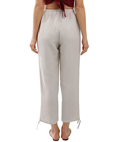 Amazhiyu Womens Linen High Waist Pencil Pants with Pockets Drawstring Trousers3