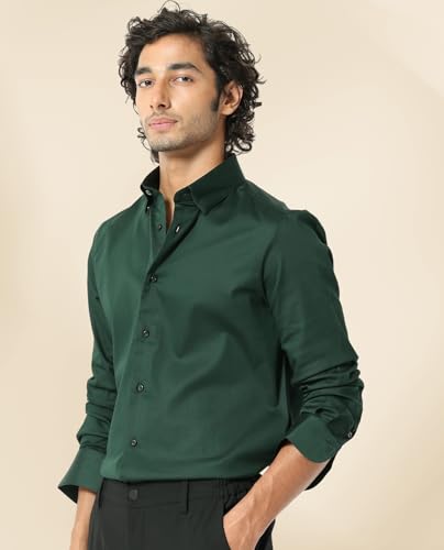 Image of IndoPrimo Men's Satin Shirt with Spread Collar Neck Line Solid Pattern Full Sleeves Regular Fit Western Style and Standard Length