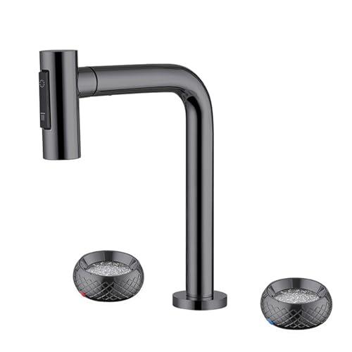 Robinet de lavabo extractible double mode gris contre les éclaboussures de salle de bain