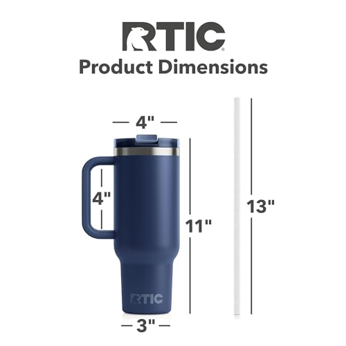 RTIC 40 oz Road Trip Tumbler Double-Walled Insulated Stainless Steel Portable Travel Coffee Mug Cup with Lid, Handle and Straw, Ceramic-Lined, Navy - Image 5