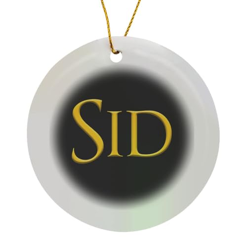 Circle Porcelain Ornament - Sid Common Baby boy Name in The USA. Yellow on Black Amulet, Gift Alexis...