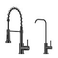 WEWE Faucet for Kitchen Sink, Kitchen Faucets Black Stainless Steel Commercial Spring Kitchen Faucet with Pull Down Sprayer with WEWE Drinking Water Faucet, Matte Black