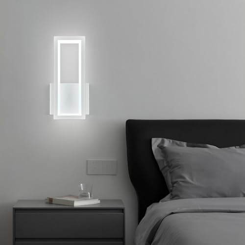 Image of Modern White Wall Sconce Set of Two 18W Indoor LED Simple Wall Fixture 6000K Rectangle Vanity Wall Lights for Living Room Bed0room Hallway Stairs, 513-White-2Pack