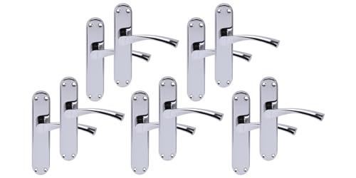 Hunta HANDLEZONE® 5 Pairs Lobo Polished Chrome Lever Latch Door Handle Set on Long Backplate, for Internal Doors