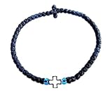 Handmade Christian Orthodox Greek Chotki Komboskoini Prayer Rope Black with White Metallic Cross – Thin Wrist Prayer Rope