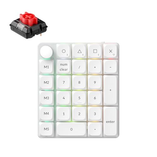 Keychron K0 Max QMK Wireless Custom Number Low-Profile RGB Backlit (Hot-Swappable) Red Switch Keypad, 2.4 GHz & Bluetooth 5.3 Connection, 1000Hz Polling Rate - White