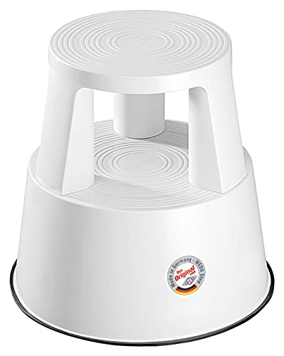 WEDO Rollhocker STEP aus bruchfestem Kunststoff - rollbarer Elefantenfuß Tritthocker, TÜV GS-geprüft, Made in Germany, rutschfest - Höhe ca. 43 cm, Tragkraft 150 kg, Farbe Weiß