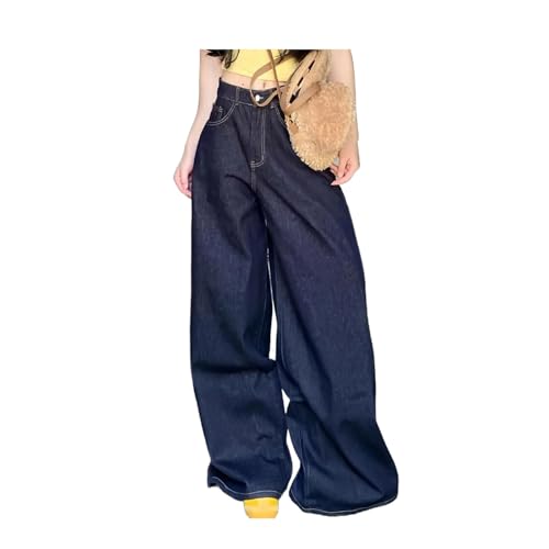 Jean à jambes larges ajusté style machette rétro pantalon droit bleu foncé fluide