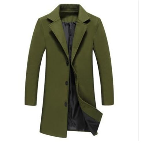 Trench Coat Men Single Breasted Wool Blend Coat Mid Length Pea