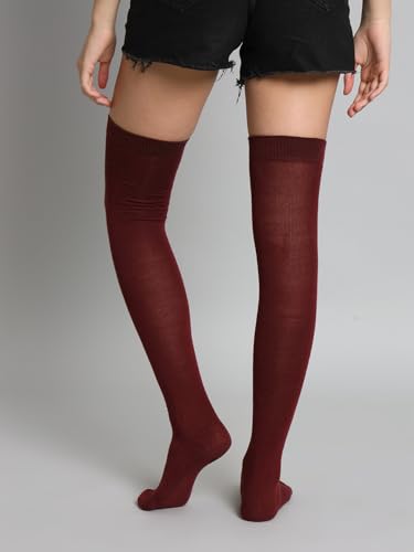 Image of TRAZO Women's Thigh High Socks Over the Knee High Knitted Casual Boot Socks, Stiped Long Fashionable Stockings (Pack of 2)