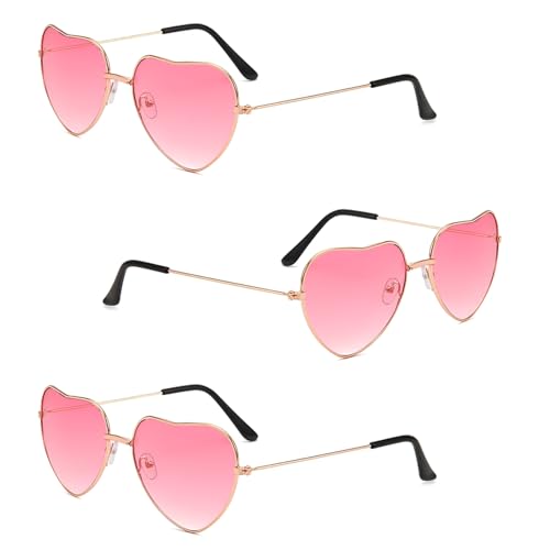 NXPUXP 3 Pack Herz Sonnenbrille,Herz Brille,Herzförmige Damen-Sonnenbrille mit Metallrahmen,Retro Partybrille für Kostüme(Nicht UV-Schutz)