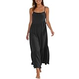 Vestidos De Boda Invitada, Vestido Invitada Comunion Mujer Vestido Camisero Mujer Vestidos Midi Sin Mangas De Tirantes Finos Color Liso para Estilo Playero Fluido Y Ligero Fiesta Elegante
