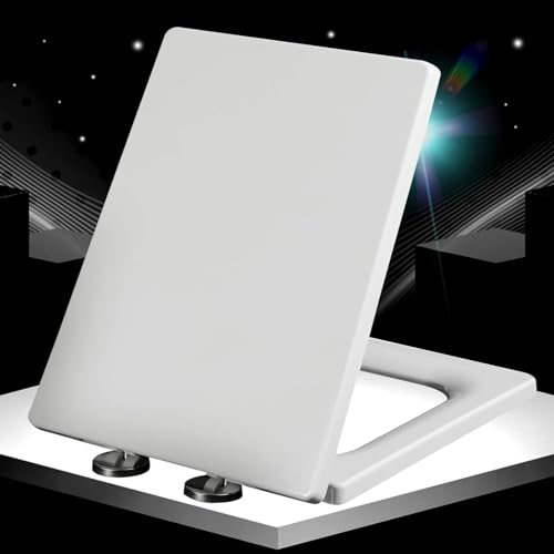Sedile WC resistente con chiusura ammortizzata, design quadrato a sgancio rapido, in resina di urea-formaldeide, fissaggio superiore, facile da installare e pulire, misura universale (41-48 cm x 36,5