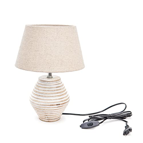 Image of PineCraft International Atury Table Lamp with Shade Night Lamp for Living Room, Study Room, Bedroom & Home Decor Gift Item 14 inch Height Wooden Study Lamp with Beige Shade