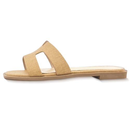 Image of Sandals for Women Dressy Comfortable Flat Open Toe Casual Cute Trendy Shoes Soft Faux Leather Slip On Ladies Slides for Summer