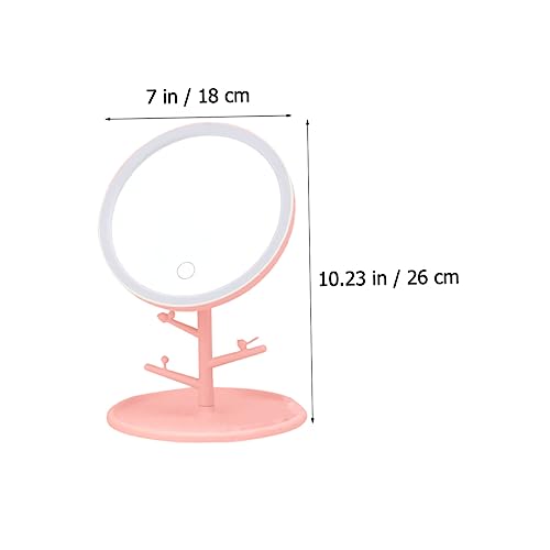 Espejo para maquillaje portátil con luz LED rosa miniatura 4