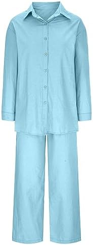 2 Pièces Ensemble Coton Et Lin Pour Femme Chemise Manches