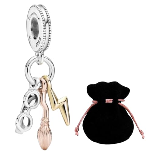 JABEDE Charm in argento S925 ispirato alla Saga di Harry, compatibile con braccialetti delle principali marche, con elegante borsa nera - Ideale per San Valentino (objetos)