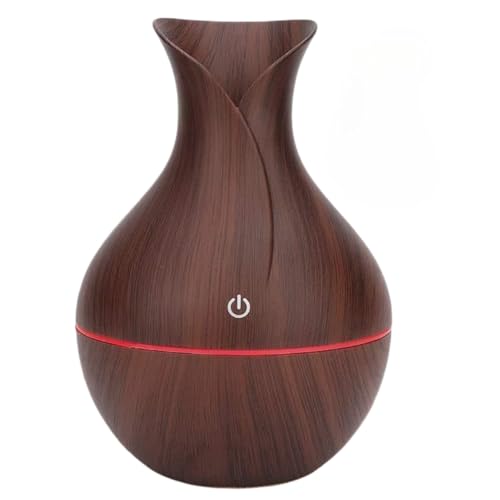 Image of Aroma Diffuser Humidifier with LED Light Ring, Wood Grain Design, USB Powered Mist Diffuser for Essential Oil and Water (Dark Brown Vase)