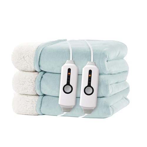 Electric Heated Blanket Queen Size 84"x90" – ETL Certified for Safe Overnight, 4 Heat Settings & 10H Auto Off, Dual-Sided Microplush Sherpa for Home Theater Night, Machine washable – Spring Green