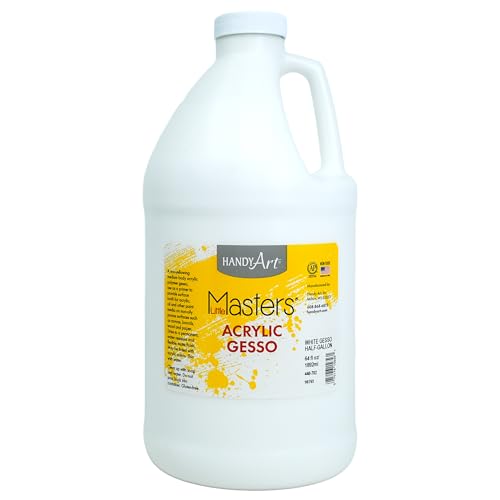 Handy Art Little Masters White Gesso, Half Gallon (64 oz) Bulk, Acrylic Primer for Canvas, Wood & More, Made in USA, AP Non-Toxic, Allergy Friendly, Prepares Surfaces for Painting