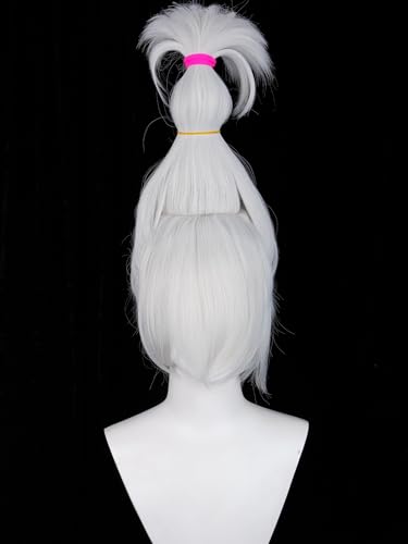 Image of Half and Half Ayase Grandma White Cosplay Wig for Women Long Silver White Anime Costume Wigs + Hair Tie for Halloween Party