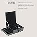 WOLF Heritage Large Valet Case, Black - 13 Compartments + One Watch Roll - Faux Leather Exterior + Ultra-Suede Lining
