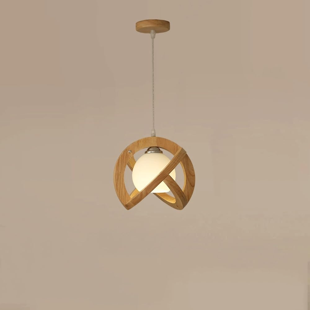 Lustre en bois massif couleur bûche et verre luminaire suspendu E27 à tête unique pour bar et repas