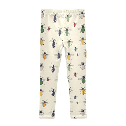 Wusikd Small Insects Girls' Leggings Toddler Doodles Beige Kids Yoga Pants Dance Active Tights 4T2