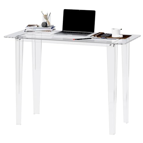Acryve Acrylic Desk Acrylic Table & Clear Desk - Modern Home Office Study Table Extended Surface Multi-Purpose Console Sturdy Lightweight for Small Spaces Transparent Workstation (Transparent-M)