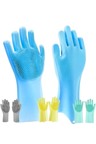Image of Hand Gloves for Kitchen Cleaning, Dish Washing Silicone Gloves Dishwashing Hands wash utensil for women men, Home essentials Pet Hair Care Grooming, Car, Bathroom (Multicolour, Pack of 1)