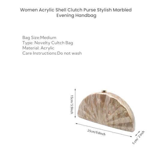 Image of Acrylic Fan Shell Clutch Purse Elegant Marbled Unique Handbag with Detachable Chain for Party Cocktail Wedding