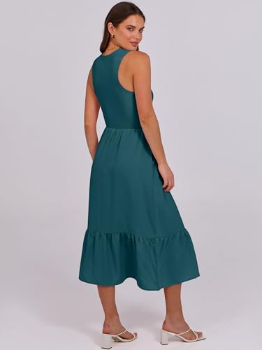 Image of ANRABESS Women Midi Dresses 2026 Summer Casual Sleeveless Sundress High Neck Tank Top Racerback Flowy Beach Dress & Pockets